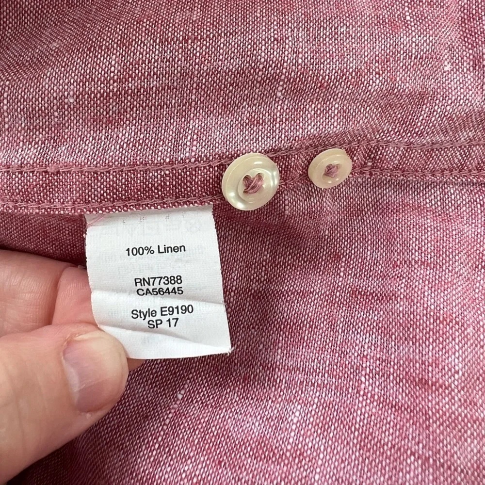 J. CREW Men's 100% Linen Slim Cut Button-Up Long Sleeve Shirt Pink Red, Medium
